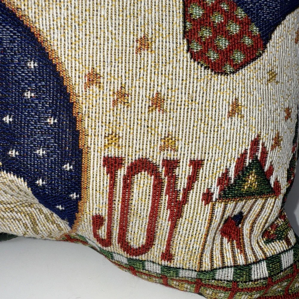 Christmas X-Mas Wishes Needlepoint Santa Seasons Throw Pillow 16X16 Green Back